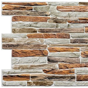 Dundee Deco Falkirk Retro 3D III Orange Faux Stone 3.2 ft X 1.6 ft PVC 3D Wall Panel - 5.3-sq. ft. each - 5-Pack