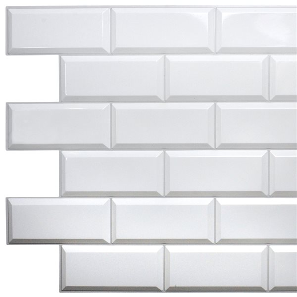 Dundee Deco Falkirk Retro 3D III White Faux Tile 3.2 ft X 1.6 ft PVC 3D Wall Panel - 5-sq. ft. each - 10-Pack