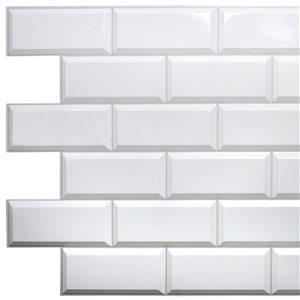 Dundee Deco Falkirk Retro 3D III White Faux Tile 3.2 ft X 1.6 ft PVC 3D Wall Panel - 5-sq. ft. each - 10-Pack