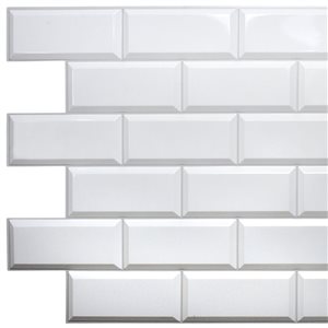 Panneau mural Falkirk rétro 3D III de Dundee Deco, PVC, tuile blanche, 3,2 pi x 1,6 pi, 5 pi² chacun, paquet de 10