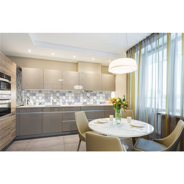 Dundee Deco Falkirk Retro 3D III Blue Beige Faux Tile 3.1 ft X 1.6 ft PVC 3D Wall Panel - 4.9-sq. ft. each