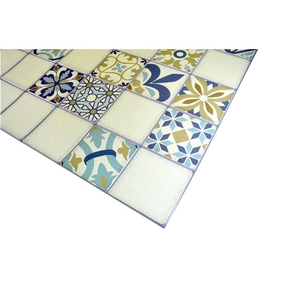 Dundee Deco Falkirk Retro 3D III Blue Beige Faux Tile 3.1 ft X 1.6 ft PVC 3D Wall Panel - 4.9-sq. ft. each