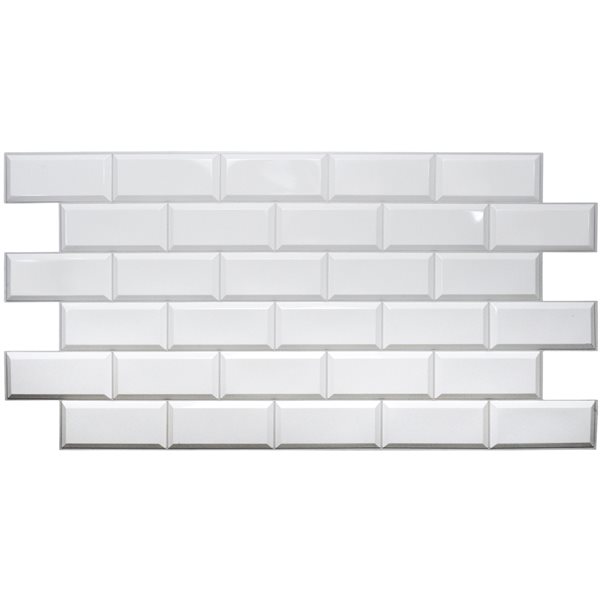 Panneau mural Falkirk rétro 3D III de Dundee Deco, tuile blanche, 3,2 pi x 1,6 pi, PVC,  5 pi² Chacun, paquet de 5