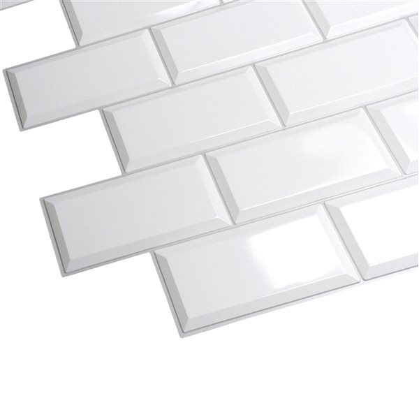 Panneau mural Falkirk rétro 3D III de Dundee Deco, tuile blanche, 3,2 pi x 1,6 pi, PVC,  5 pi² Chacun, paquet de 5