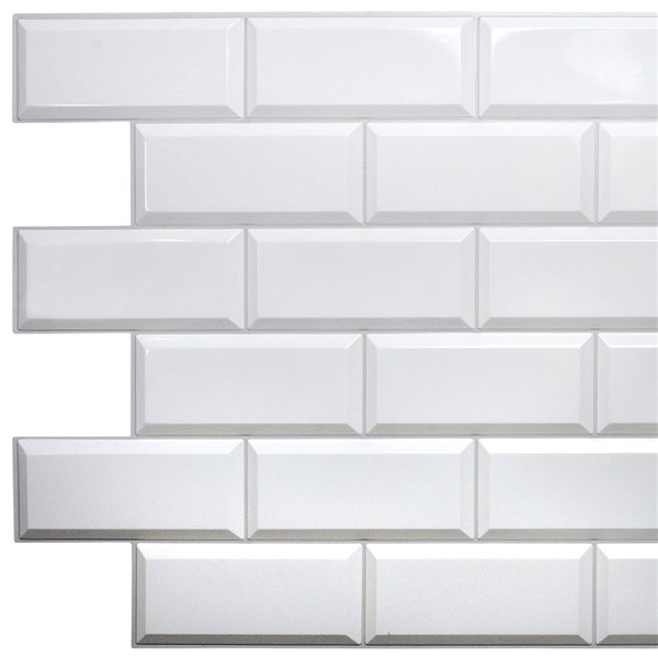 Dundee Deco Falkirk Retro 3D III White Faux Tile 3.2 ft X 1.6 ft PVC 3D Wall Panel - 5-sq. ft. each - 5-Pack