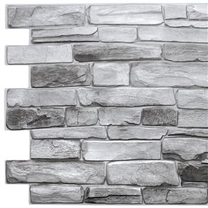 Dundee Deco Falkirk Retro 3D III Grey Faux Stone 3.2 ft X 1.6 ft PVC 3D Wall Panel - 5.3-sq. ft. each - 10-Pack