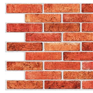 Dundee Deco Falkirk Retro 3D III Red Faux Brick 3.2 ft X 1.6 ft PVC 3D Wall Panel - 5.2-sq. ft. each - 5-Pack