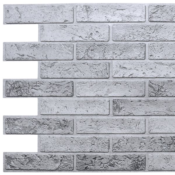 Dundee Deco Falkirk Retro 3D III Silver Faux Brick 3.2 ft X 1.6 ft PVC 3D Wall Panel - 5.2-sq. ft. each