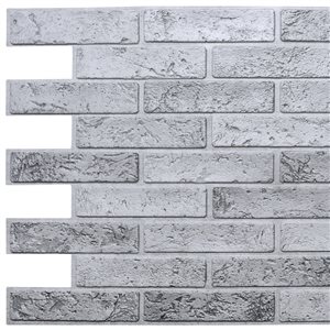 Dundee Deco Falkirk Retro 3D III Silver Faux Brick 3.2 ft X 1.6 ft PVC 3D Wall Panel - 5.2-sq. ft. each