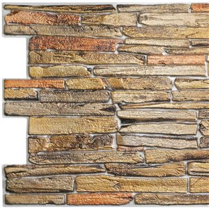 Dundee Deco Falkirk Retro 3D III Brown Faux Stone 3.2 ft X 1.6 ft PVC 3D Wall Panel - 5.3-sq. ft. each