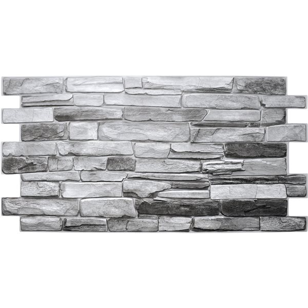 Dundee Deco Falkirk Retro 3D III Grey Faux Stone 3.2 ft X 1.6 ft PVC 3D Wall Panel - 5.3-sq. ft. each - 5-Pack