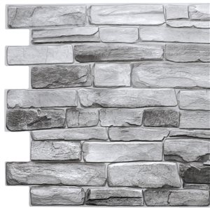 Dundee Deco Falkirk Retro 3D III Grey Faux Stone 3.2 ft X 1.6 ft PVC 3D Wall Panel - 5.3-sq. ft. each - 5-Pack