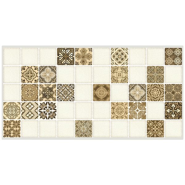 Dundee Deco Falkirk Retro 3D III Beige Faux Tile 3.1 ft X 1.6 ft PVC 3D Wall Panel - 4.9-sq. ft. each - 5-Pack