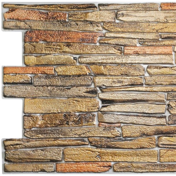 Dundee Deco Falkirk Retro 3D III Brown Faux Stone 3.2 ft X 1.6 ft PVC 3D Wall Panel - 5.3-sq. ft. each - 5-Pack