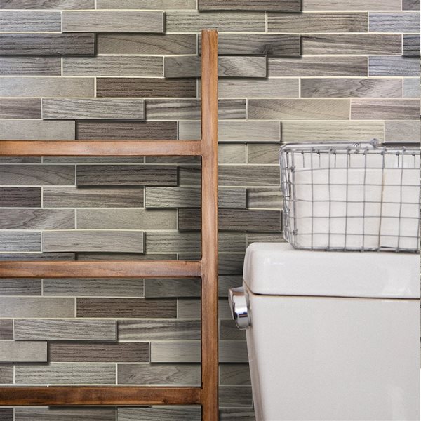 Dundee Deco Falkirk Retro 3D III Beige Faux Tile 3.2 ft X 1.6 ft PVC 3D Wall Panel - 5.1-sq. ft. each - 10-Pack