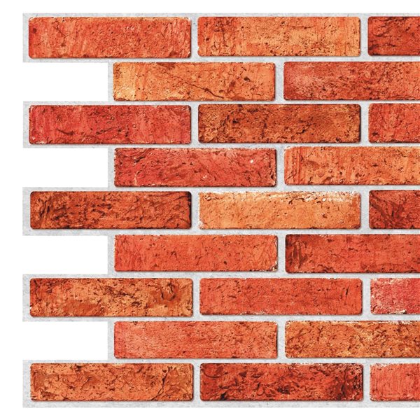 Dundee Deco Falkirk Retro 3D III Red Faux Brick 3.2 ft X 1.6 ft PVC 3D Wall Panel - 5.2-sq. ft. each