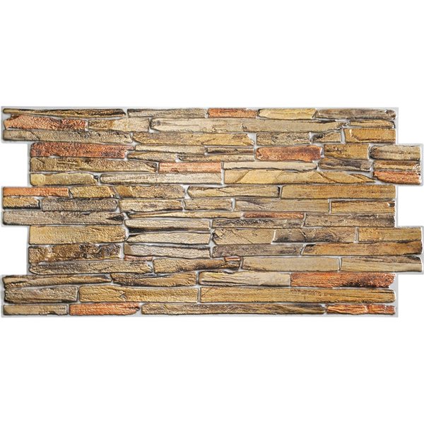 Dundee Deco Falkirk Retro 3D III Brown Faux Stone 3.2 ft X 1.6 ft PVC 3D Wall Panel - 5.3-sq. ft. each - 10-Pack