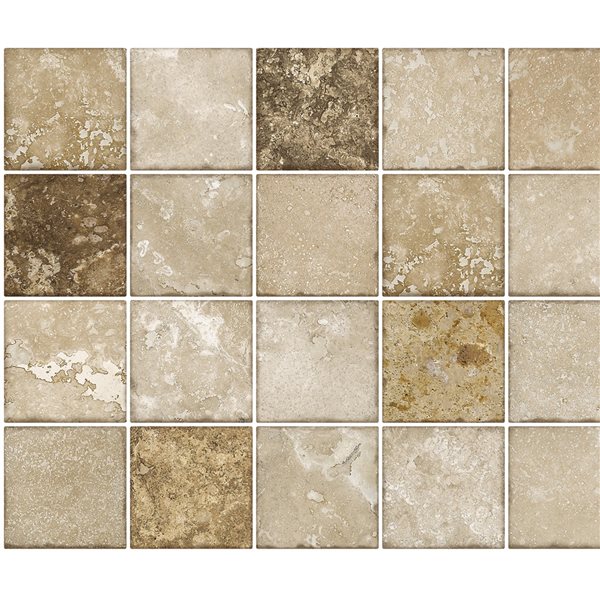 Dundee Deco Falkirk Retro 3D III Brown Beige Faux Tile 3 ft x 2 ft PVC 3D Wall Panel - 5.8-sq. ft. each