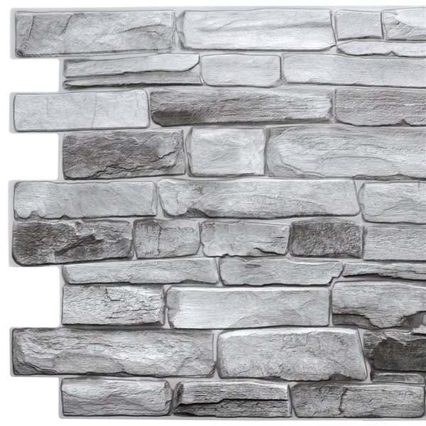 Dundee Deco Falkirk Retro 3D III Grey Faux Stone 3.2 ft X 1.6 ft PVC 3D Wall Panel - 5.3-sq. ft. each