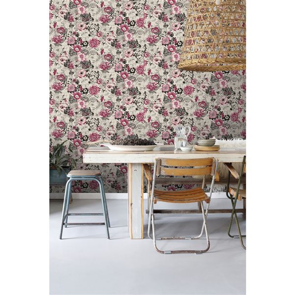 ESTA Home Penny Pink Floral 56.4-sq. ft. Unpasted Nonwoven Wallpaper