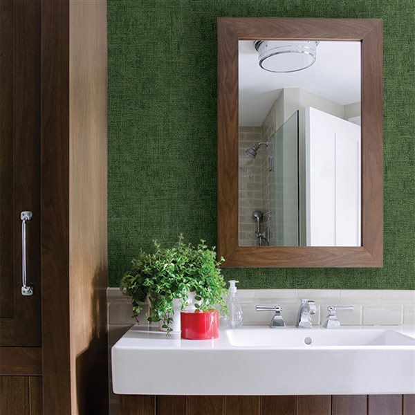 Advantage Emalia Dark Green Textured 57.8-sq. ft. Unpasted Vinyl Wallpaper