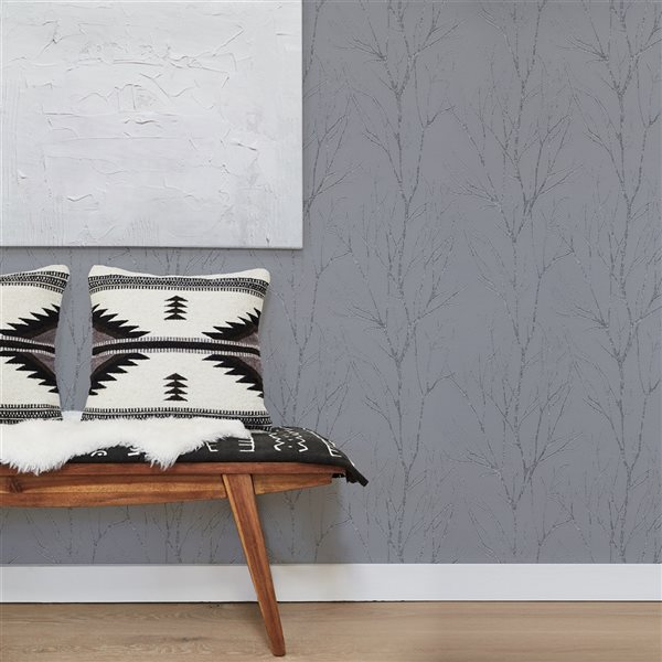 Advantage Diani Pewter Metallic Tree 57.8-sq. ft. Unpasted Vinyl Wallpaper