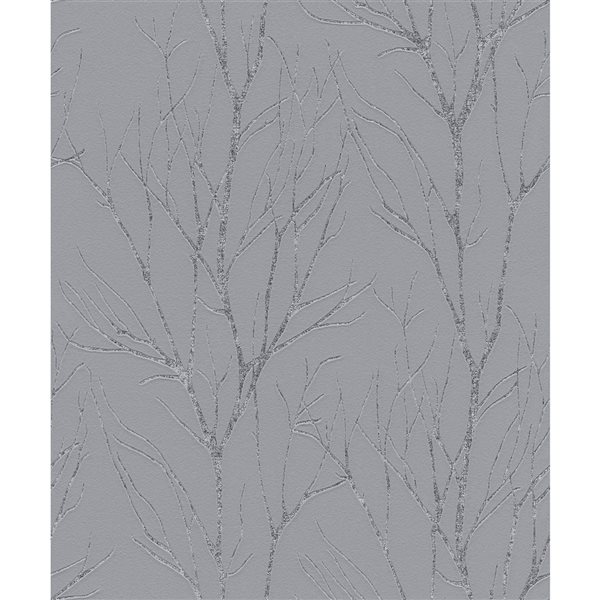 Advantage Diani Pewter Metallic Tree 57.8-sq. ft. Unpasted Vinyl Wallpaper