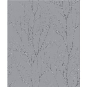 Advantage Diani Pewter Metallic Tree 57.8-sq. ft. Unpasted Vinyl Wallpaper