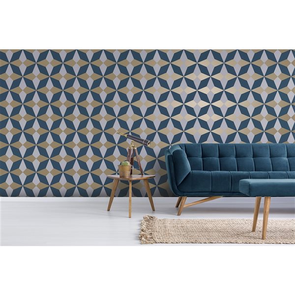 Fine Decor Newby Navy Geometric 56.4-sq. ft. Unpasted Paper Wallpaper