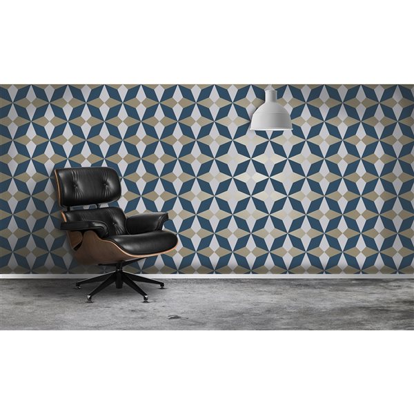 Fine Decor Newby Navy Geometric 56.4-sq. ft. Unpasted Paper Wallpaper