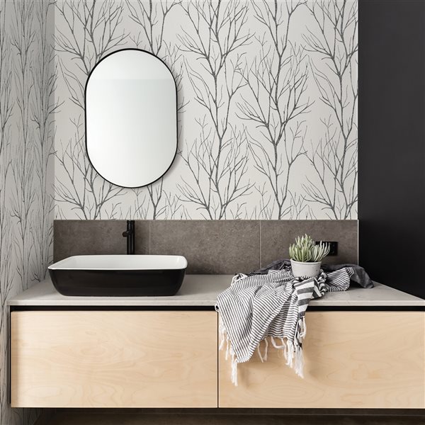 Advantage Diani Charcoal Metallic Tree 57.8-sq. ft. Unpasted Vinyl Wallpaper