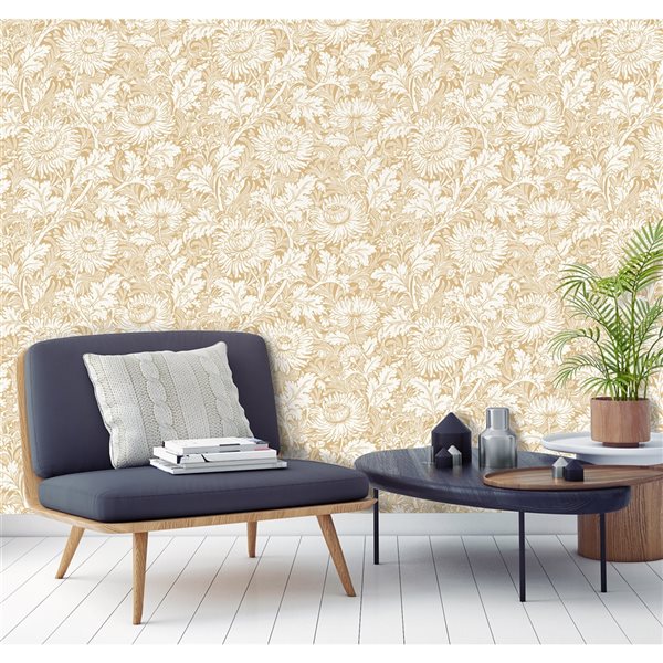 Fine Decor Zinnia Mustard Floral 56.4-sq. ft. Unpasted Nonwoven Wallpaper