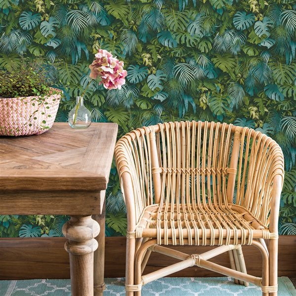 Advantage Luana Blue Tropical Forest 57.8-sq. ft. Unpasted Vinyl Wallpaper