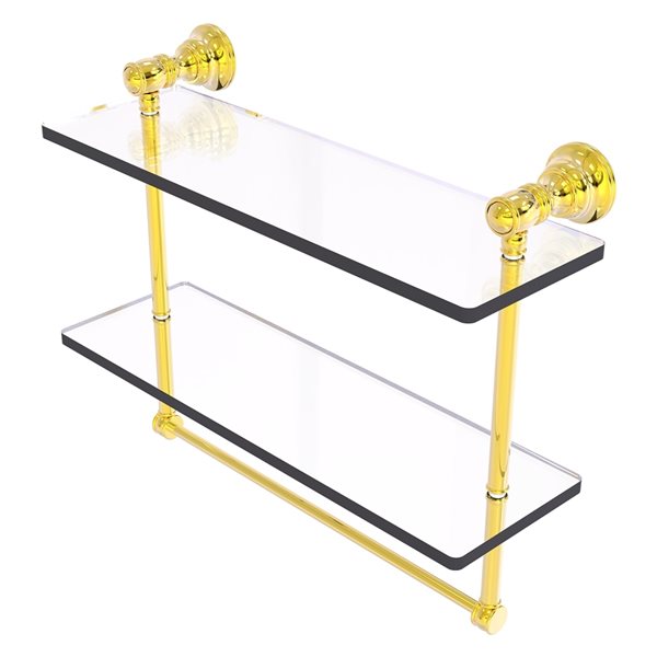Allied Brass Carolina 2-Tier Glass Wall Mount Bathroom Shelf - Polished Brass