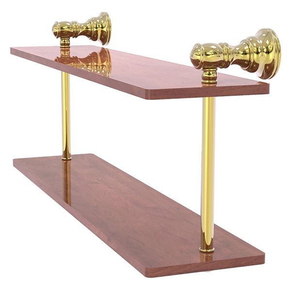 Allied Brass Carolina 16-in Unlacquered Brass 2-Tier Wood Wall Mount Bathroom Shelf