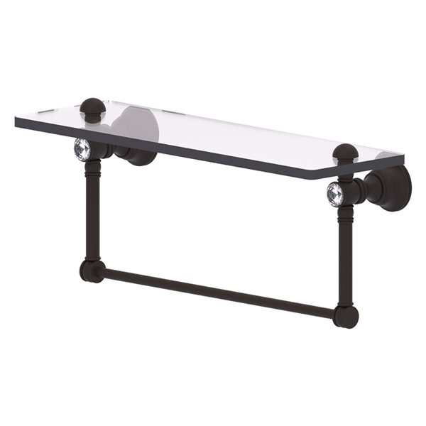 Allied Brass Carolina Crystal Oil Rubbed Bronze Glass Wall Mount Bathroom Shelf with Integrated Towel Bar