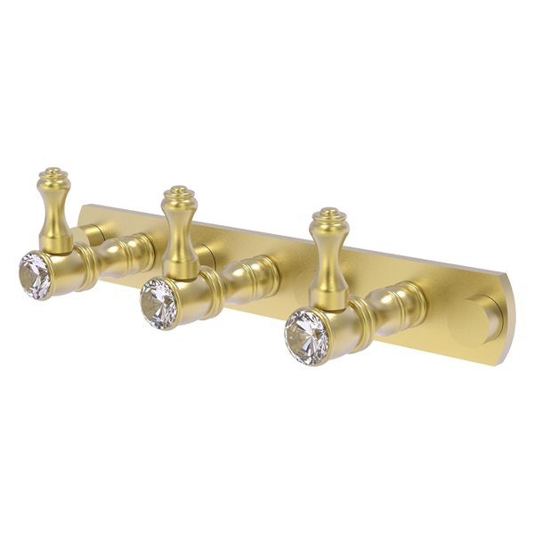 Allied Brass Carolina Crystal 3-Hook Satin Brass Towel Hook