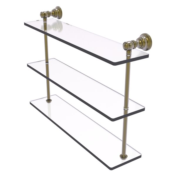 Allied Brass Carolina 3-Tier Antique Brass Glass Wall Mount Bathroom Shelf