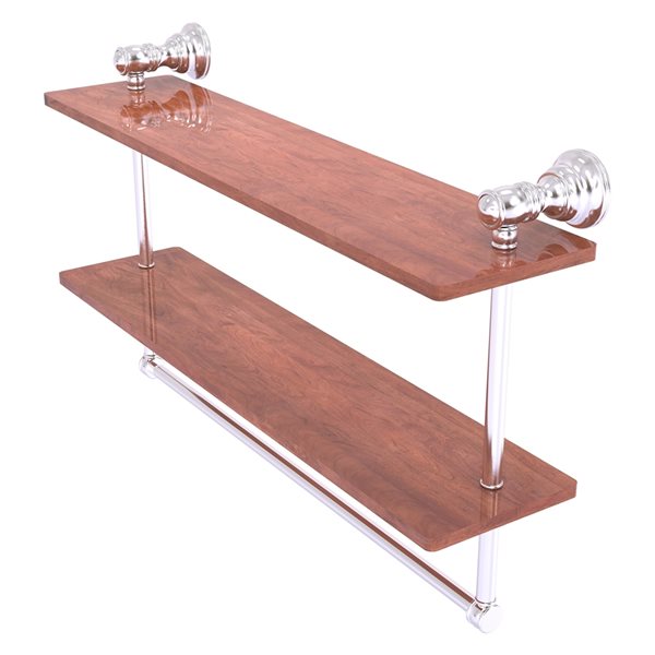 Allied Brass Carolina Satin Chrome 2-Tier Wood Wall Mount Bathroom Shelf