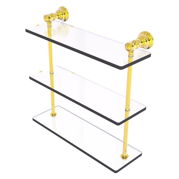 Allied Brass Carolina Polished Brass 3-Tier Glass Wall Mount Bathroom Shelf