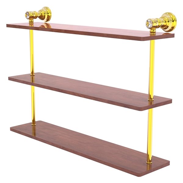 Allied Brass Carolina Crystal Collection 22-in Triple Wood Shelf - Polished  Brass