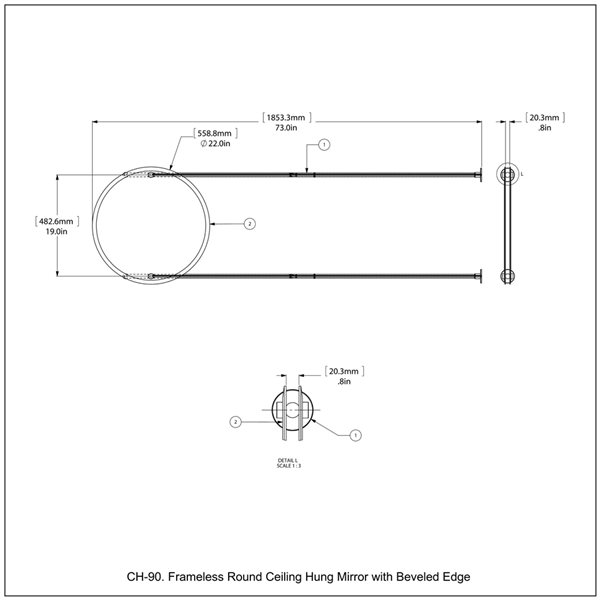 Allied Brass Ceiling Hung Mirror 22-in Satin Chrome Round Frameless Bathroom Mirror