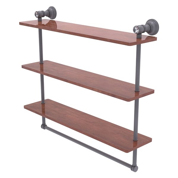 Triple Wood Shelf With Towel Bar, 22 Inch Wide Shelving Unit