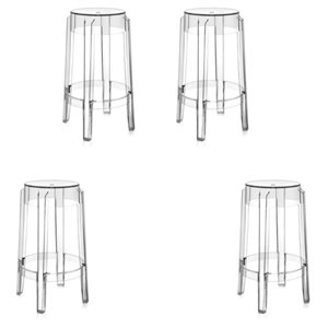 Plata Import Ghost Clear Counter Height (22-in to 26-in) Bar Stool - 4-Pack