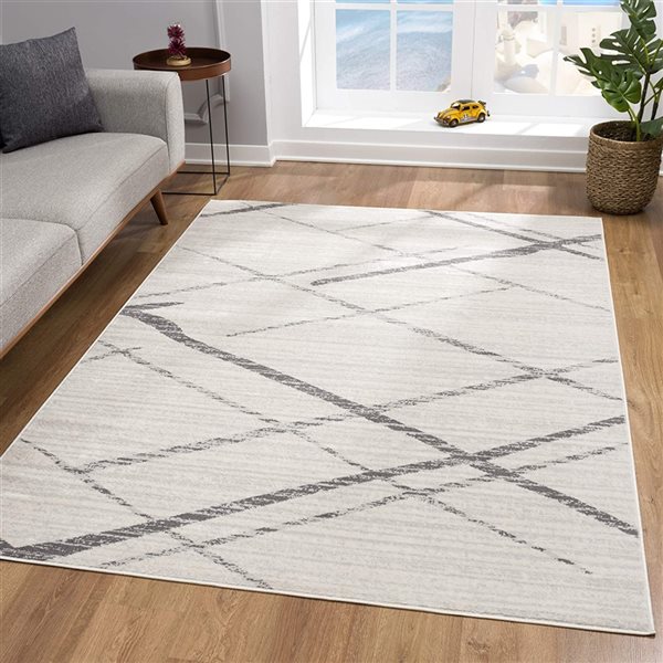 Rug Branch Contemporary Abstract  Beige Grey Indoor Doormat Rug - 2x4