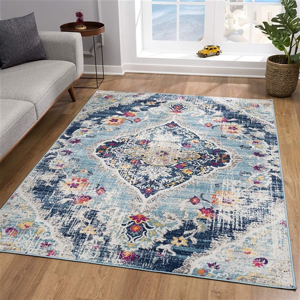 Rug Branch Transitional Boho  Blue Grey Indoor Doormat Rug - 2x5