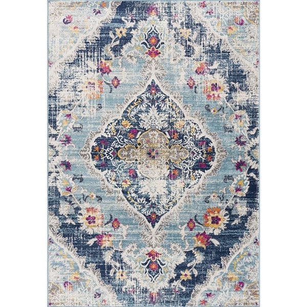 Rug Branch Transitional Boho  Blue Grey Indoor Doormat Rug - 2x5