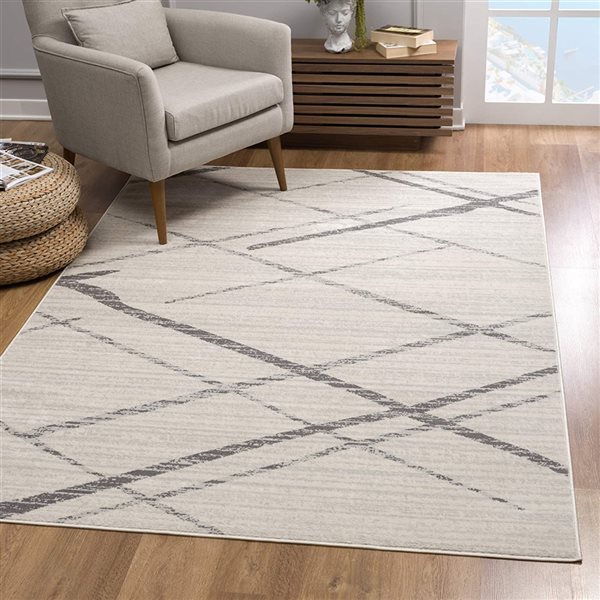 Rug Branch Contemporary Abstract  Beige Grey Indoor Runner Rug - 2x6