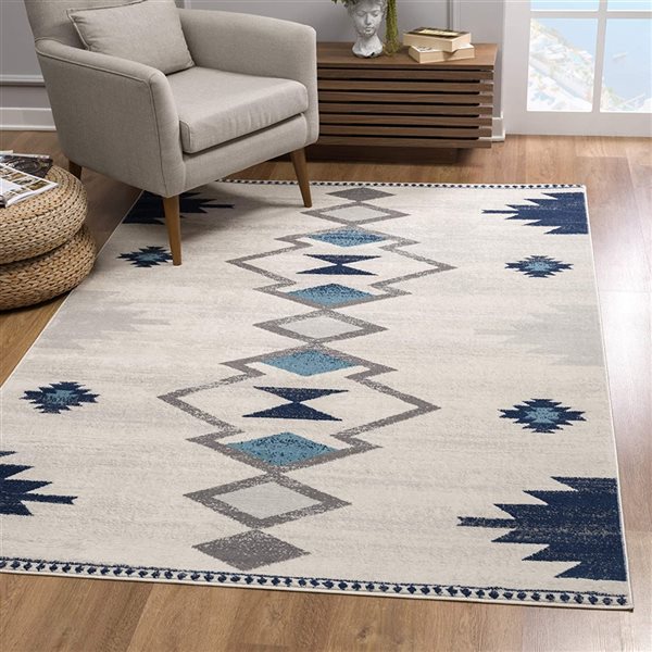 Rug Branch Contemporary Boho  Blue Beige Indoor Doormat Rug - 2x5