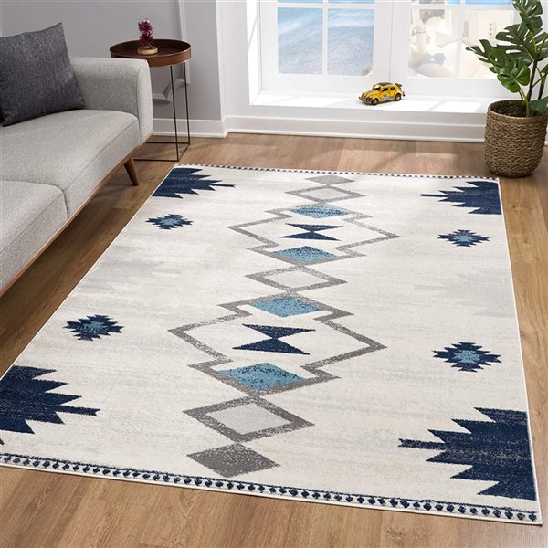 Rug Branch Contemporary Boho  Blue Beige Indoor Doormat Rug - 2x5